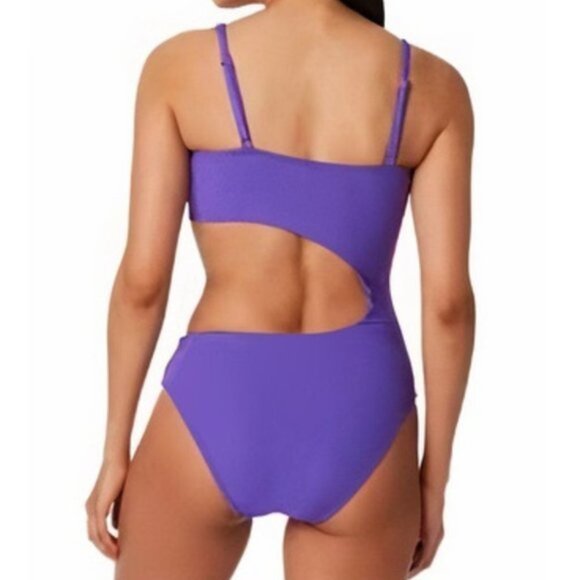Bar III  Purple Micro Rib One-Shoulder Cutout One-Piece Swimsuit Size Medium - Picture 2 of 10